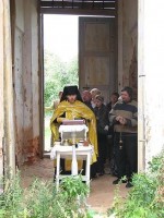 Father John (Sitchevsky) during the Paraklesis of the sanctification of water in the remaining narthex of the Pociems church